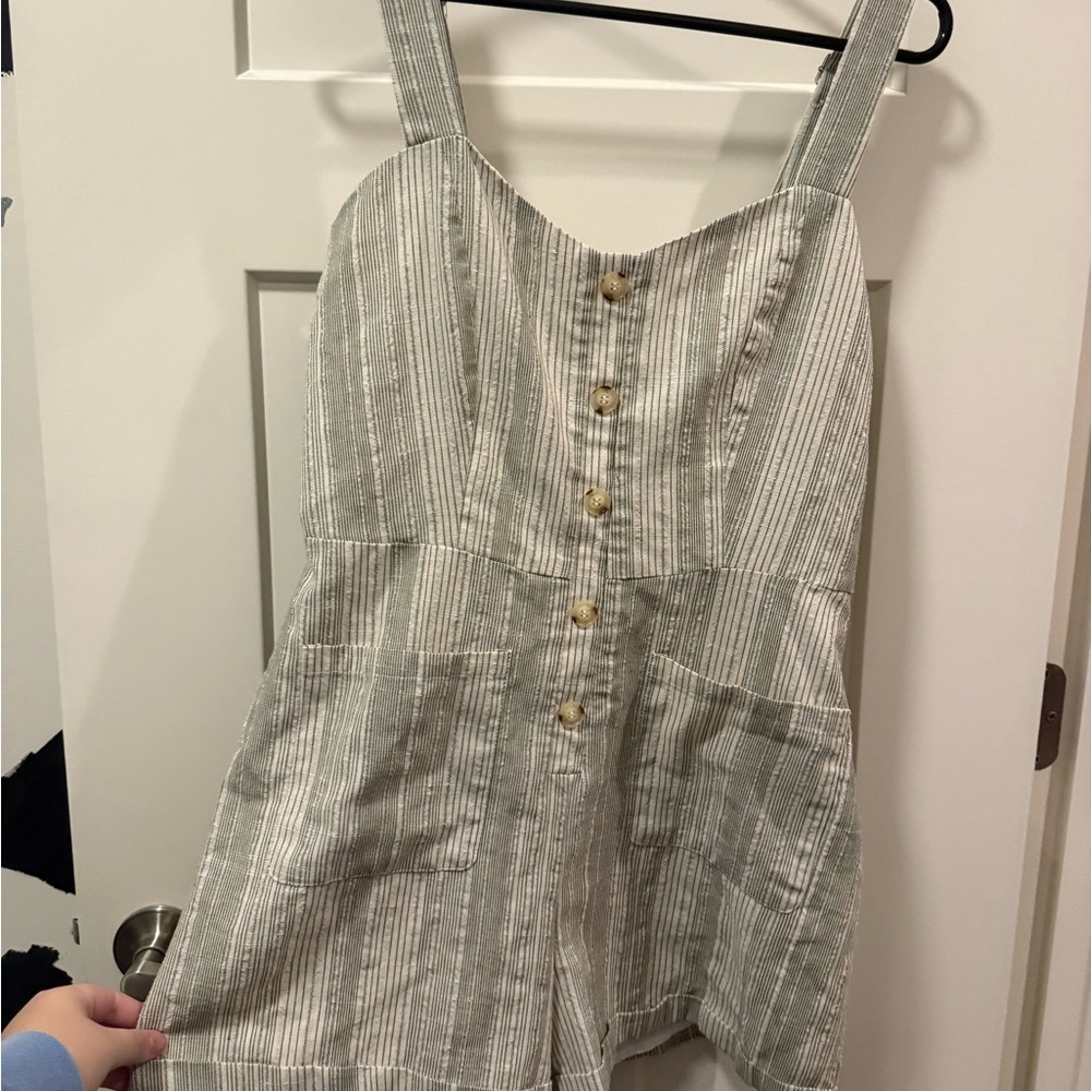 Sage Green and White Striped Romper